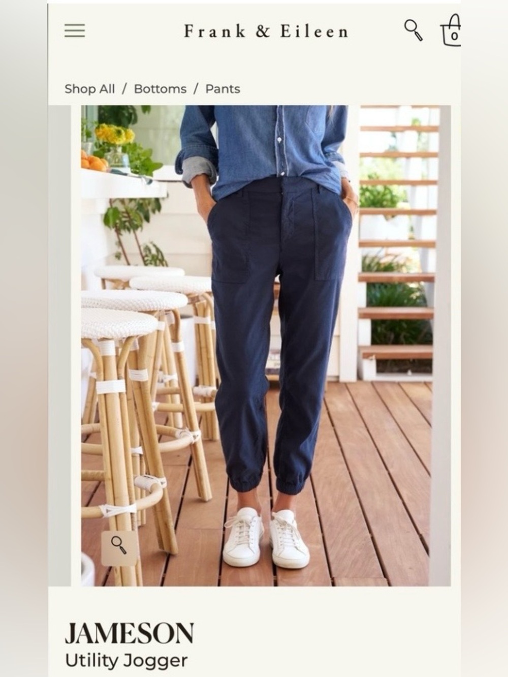 FRANK & EILEEN Jameson Utility Jogger Navy Blue Size 8 Italian Performance Linen
